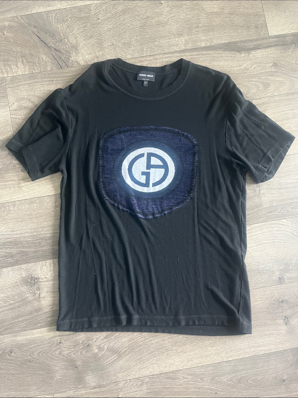 Giorgio Armani Black Tee with Navy & White GA Emblem
